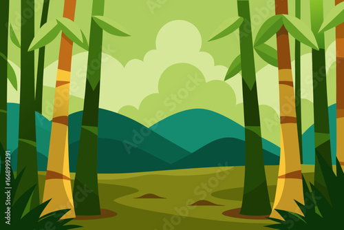 A serene cartoon bamboo forest clearing vector illustration