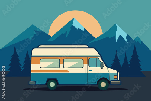 A classic cartoon camper van vector illustration
