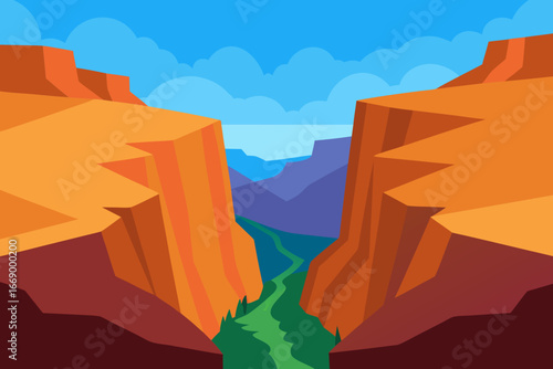 A cartoon illustration of a canyon cliff edge vector illustration