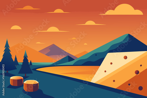 A whimsical cartoon landscape of cheese land vector illustration