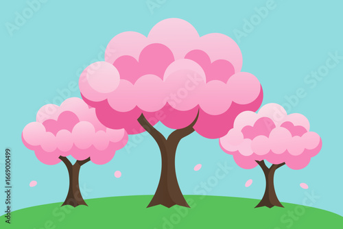 A beautiful landscape of cartoon cherry blossom trees vector illustration