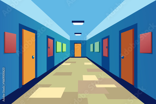 A cartoon illustration of a classroom hall vector illustration