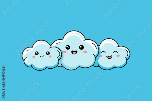 A sky of cartoon clouds with happy faces vector illustration