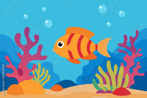 A cartoon coral reef background with tropical fish vector illustration