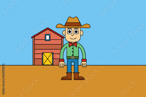 A rustic cartoon cowboy ranch setting vector illustration