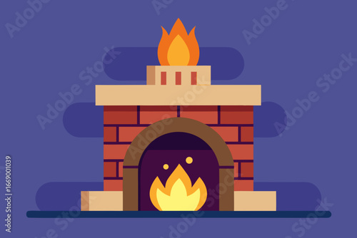 A warm and inviting cartoon cozy fireplace scene vector illustration