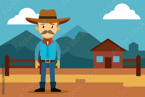 A simple illustration of a cartoon cowboy ranch vector illustration