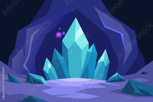 A cartoon crystal cave with a magical glow vector illustration