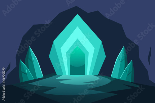 A beautiful cartoon illustration of a crystal cave with a glow vector illustration