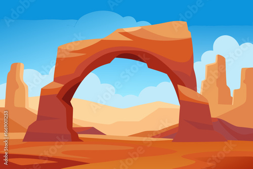 A majestic cartoon desert canyon arch vector illustration