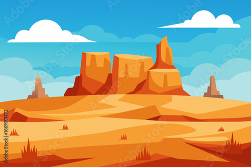 A cartoon desert plateau with mesas vector illustration