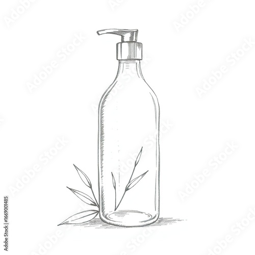 Glass pump bottle sketch with eco design.