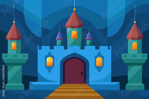 A cartoon enchanted castle interior background vector illustration