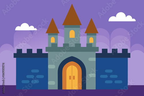 A magical cartoon background of an enchanted castle gate vector illustration