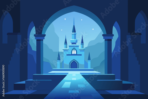 A beautiful cartoon interior of an enchanted castle vector illustration