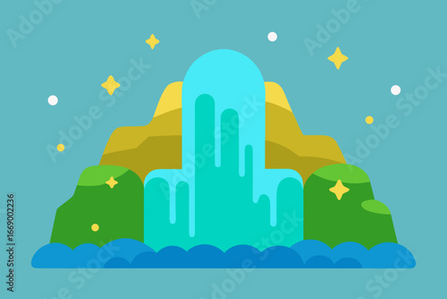 A magical cartoon waterfall with sparkling water vector illustration