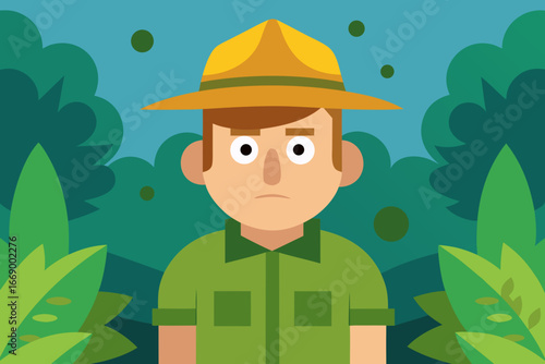 A simple cartoon of an explorer in the jungle vector illustration