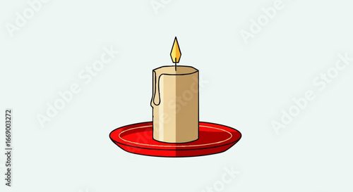 A simple illustration of a lit candle with melting wax, sitting on a red plate.