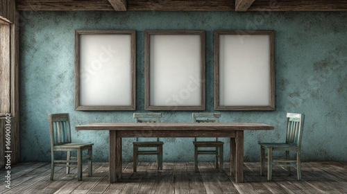 Wallpaper Mural Rustic dining area with blank frames. Torontodigital.ca