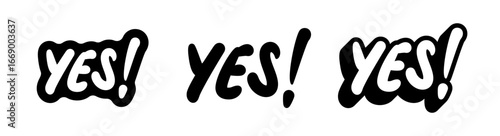YES hand lettering vector set with sticker and shadow effect.