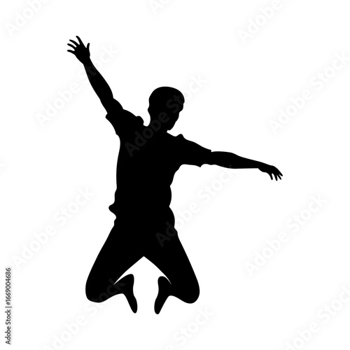 Man jumping silhouette. Human figure vector. Happy person symbol. Dynamic energy illustration.