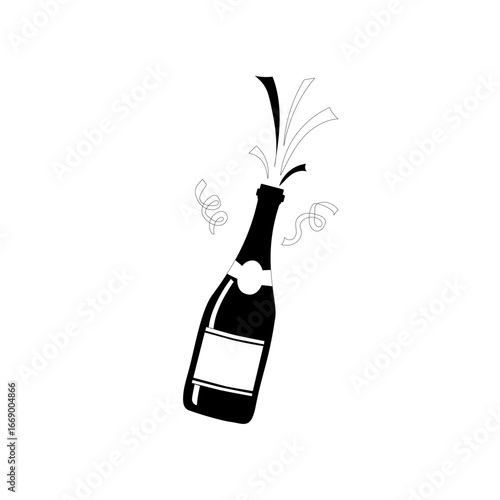 Champagne bottle icon. Celebration party symbol. Sparkling wine illustration. Vector festive drink.