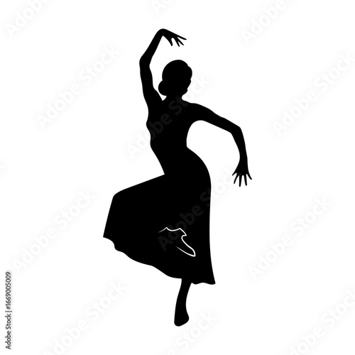 Dancing woman silhouette. Graceful dancer figure. Entertainment performance symbol. Vector female illustration.