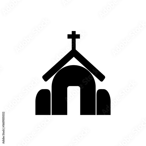 Christian church building. Religious faith symbol. Holy place icon. Vector worship illustration.