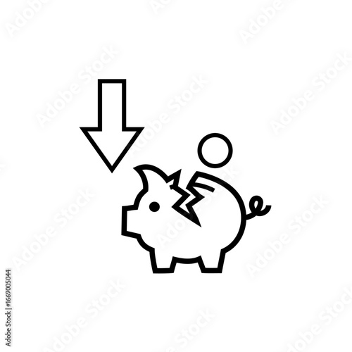 Piggy bank savings. Money fall symbol. Finance investment icon. Coin drop Vector illustration.