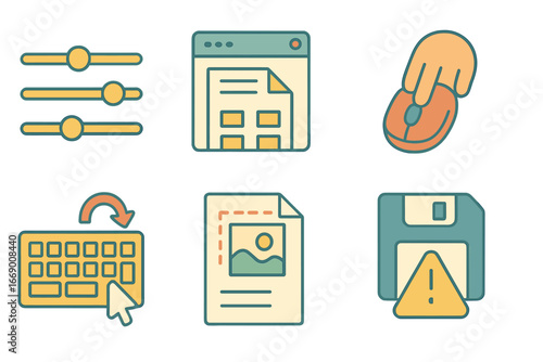 Children's Illustration Icons. Flat vector mini-illustrations margin adjustment in colors children's illustrations: slider