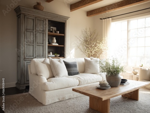 A light-filled living room ...