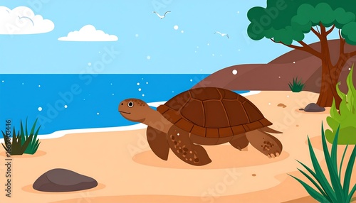 Turtle on beach scene