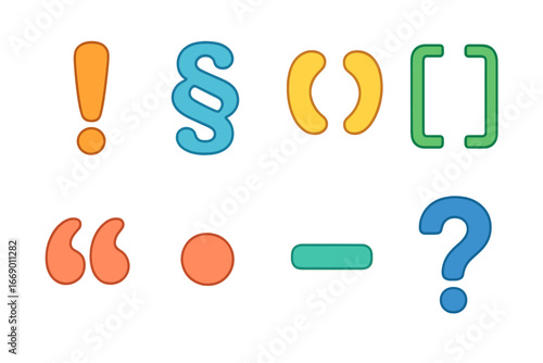 Colorful Proofreading Symbols. Flat vector mini-illustrations proofreading symbols in colors children's illustrations: punctuation
