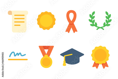 Colorful Skeleton Icons. Flat vector mini-illustrations skeleton parts in colors children's illustrations: skull, rib cage, pelvis
