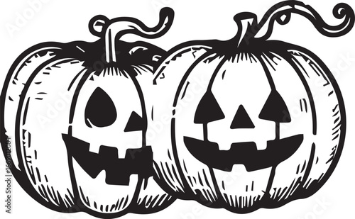 Vector jack-o'-lantern illustration for Halloween, featuring an isolated orange pumpkin with a scary smile and a dark, evil face for autumn holiday decoration