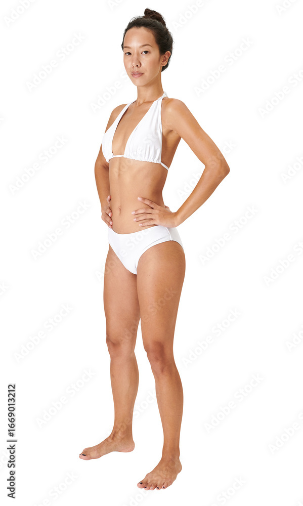 Fototapeta premium Asian woman in white bikinis png mockup