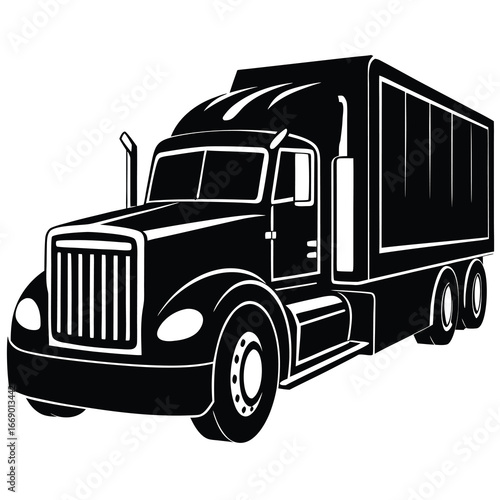 semi truck silhouette vector art