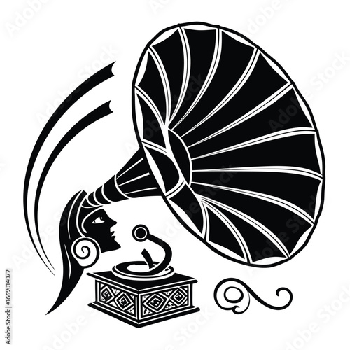 Ancient book glowing inside spiral mask silhouette