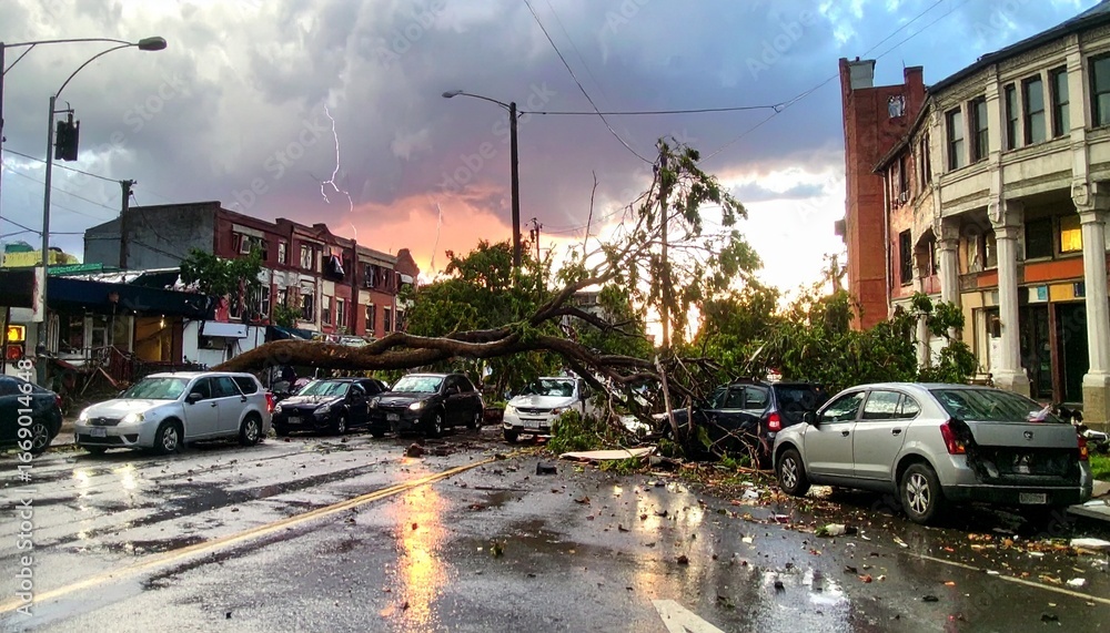 Obraz premium Cars Crushed by Falling Tree After Storm