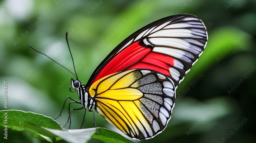 Obraz premium Vibrant Red Yellow Butterfly Closeup Nature Macro Photography