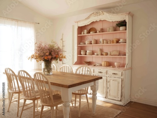 A light-filled dining room ...