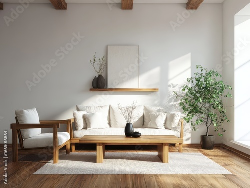 A bright, minimalist living...