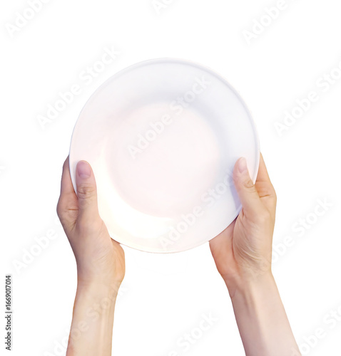 Hands holding a dish ceramic isolated on white background