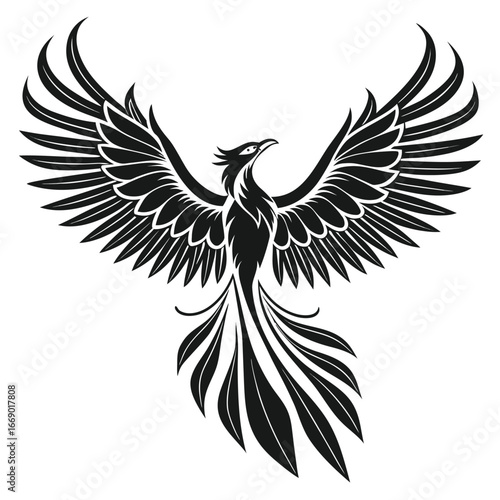 Phoenix wings covering frozen storm silhouette