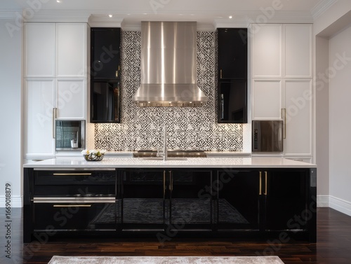 A modern kitchen island wit...