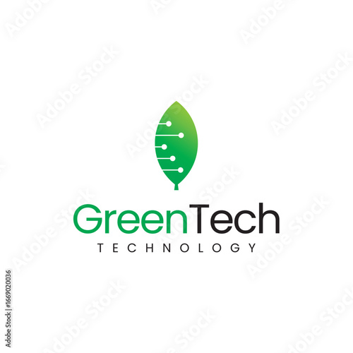 Leaf Green Technology Nature Logo design Eco-Friendly Tech Solutions