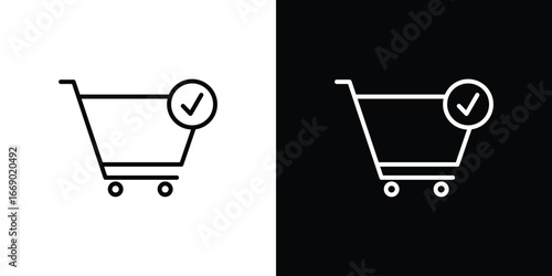 Shopping cart check icons, vector best stroke icon EPS