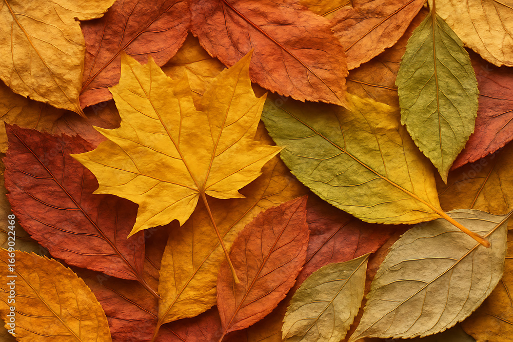 Fototapeta premium 8K Autumn Leaves Background – Thin Brittle Fall Foliage with Wrinkled Texture