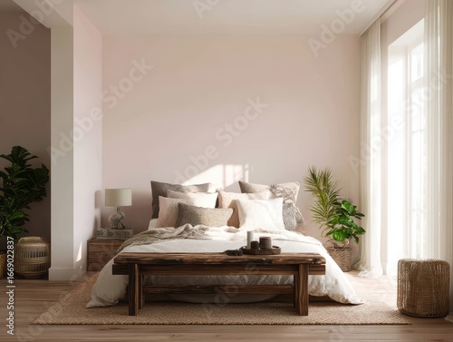 A sun-drenched bedroom, fea...
