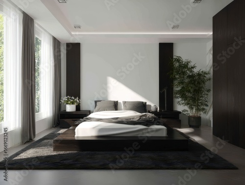 A modern bedroom interior d...